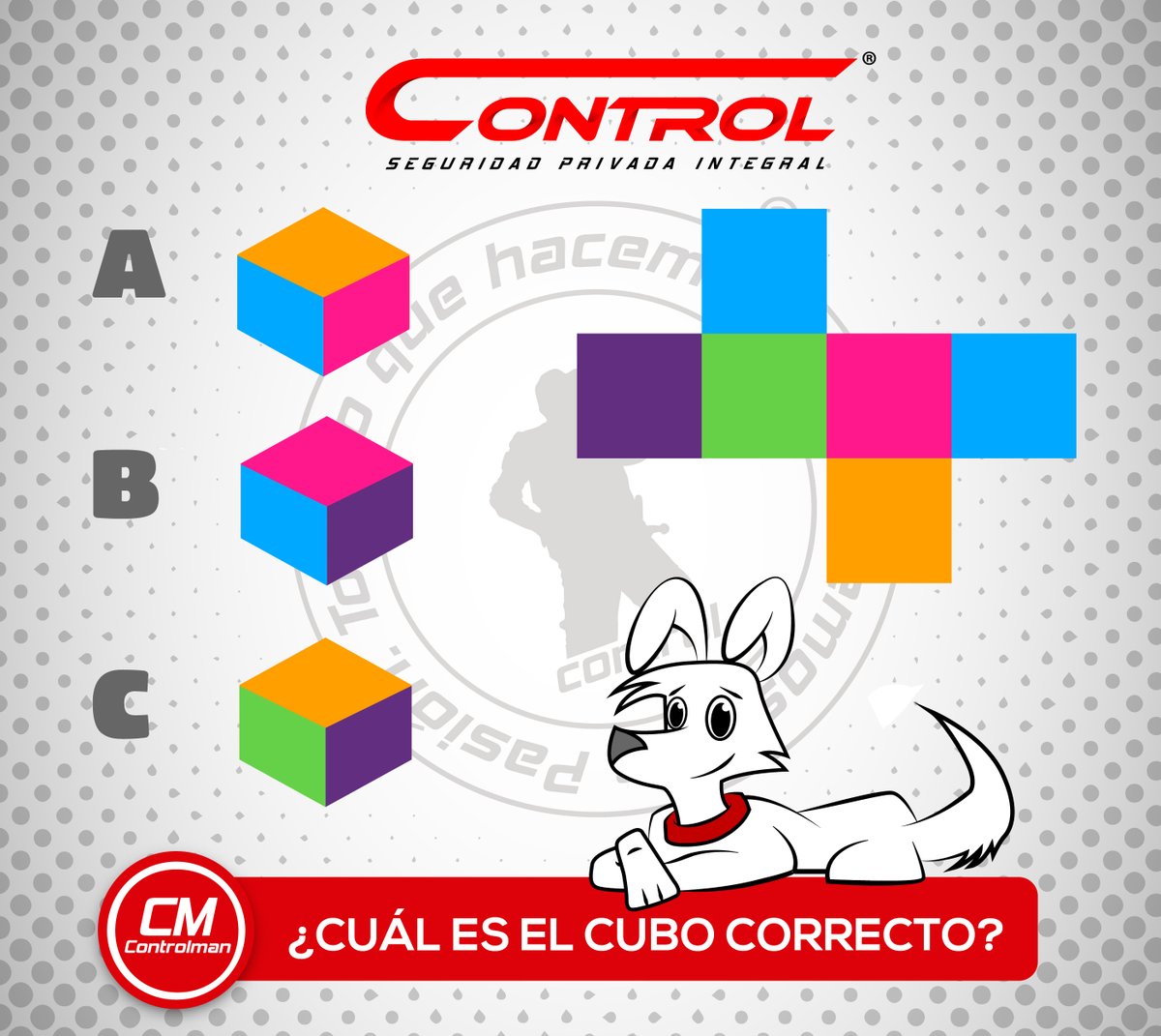 segcontrol's tweet image. Ayuda a Controlcan a descubrir cuál de estos cubos es el correcto. Comenta la respuesta correcta y compártelo con tus amigos #CumpleañosControl #YoSoyControl #Abril