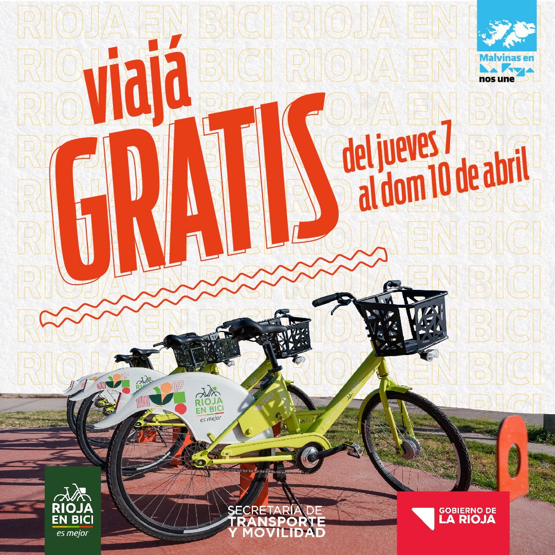 ¡Rioja en Bici será gratuito cuatro días! 🚲

Desde el mañana a las 10 y hasta el domingo a las 22 horas, el servicio estará disponible gratuitamente.

📲 Recordá descargar la app, registrarte y solicitar el alta de usuario para poder utilizar las bicis.