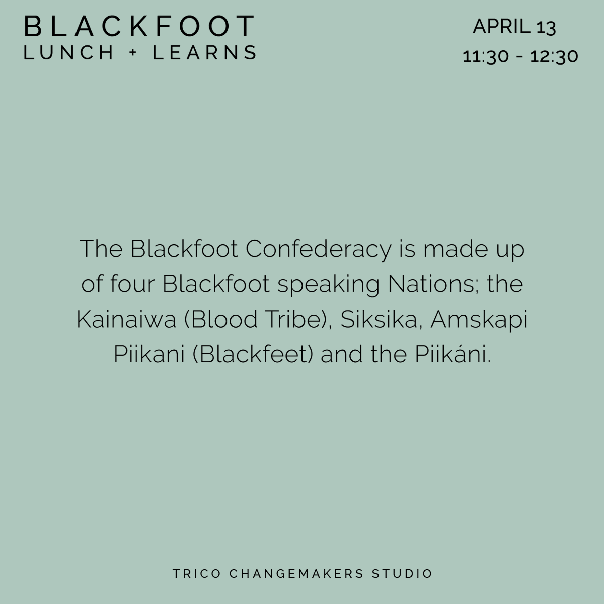 Prior to european contact the Blackfoot had their own systems of governance that ensured the life, safety and prosperity of not only humans, but of all life. For our final discussion, Hayden will be sharing knowledge of Blackfoot governance systems. tricochangemakersstudio.ca/blackfoot-lunc…