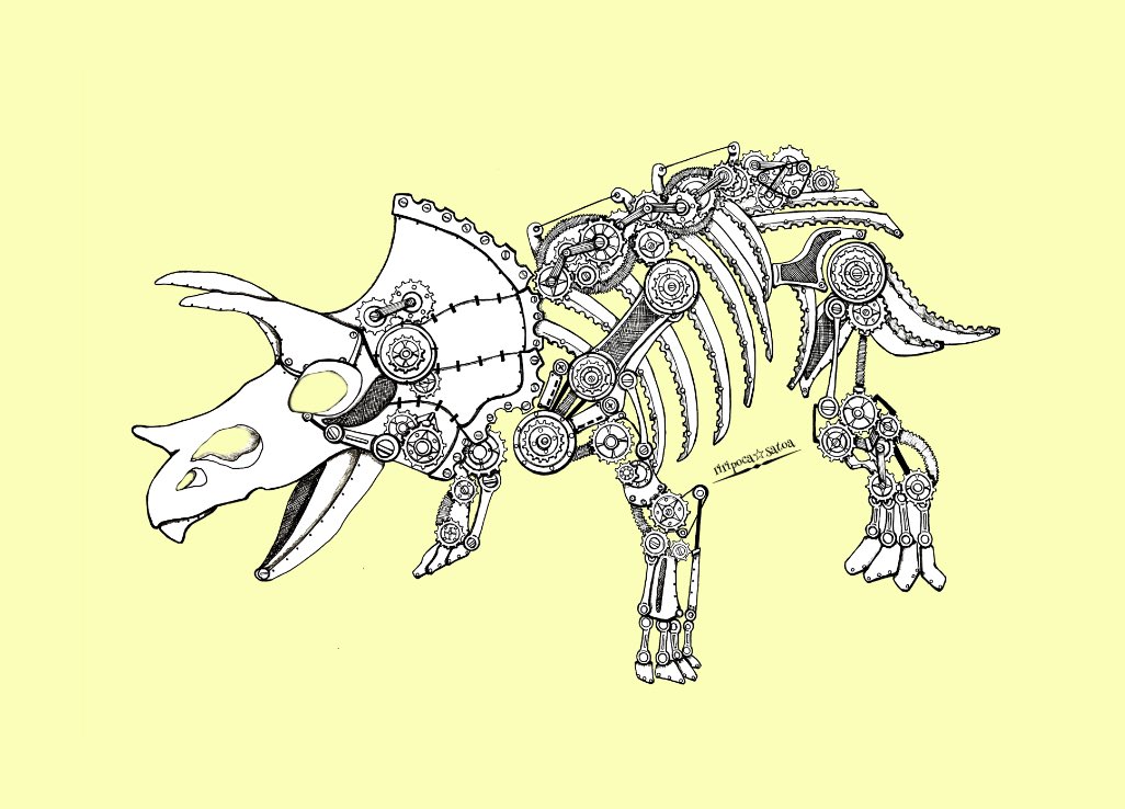 「おはようございます✨✨
今日もよろしくお願いします♪
⚙骨格標本⚙
#スチームパ」|riripoca☆satoa.のイラスト
