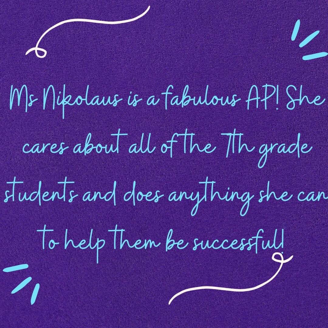 SunValleyMSNC's tweet photo. A quote from 7th grade about Ms. Nikolaus #nationalassistantprincipalsweek #teamSVMS #learningandleadingtogether #ucpsnc @AGHoulihan @drjayjones @_PrincipalSmith https://t.co/syuXT9ZbLl