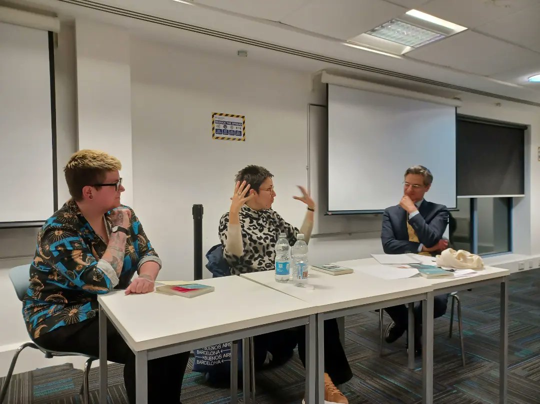 CCS_QMUL's tweet photo. Eva Baltasar has been with us today at QMUL discussing "Permafrost" 😍 The author herself has read fragments from the original version in Catalan, published by El Club Editor, and our PhD student, @CharladyByrne, has read the English translation, edited by @andothertweets ❤🔥 https://t.co/ihGzbStnBX