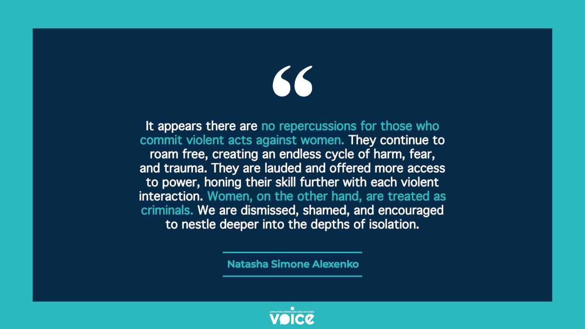 voicesamplified's tweet photo. VOICE’s US Program Advisor @NatashaSimone published her moving piece on isolation, trauma, hope and love. She reflects on a system that lauds power as a weapon and dismisses survivors of sexual violence. 
Read “Carrying the Burden Alone No More”: https://t.co/LLmCoWGsWv https://t.co/lh4F9K9sGe