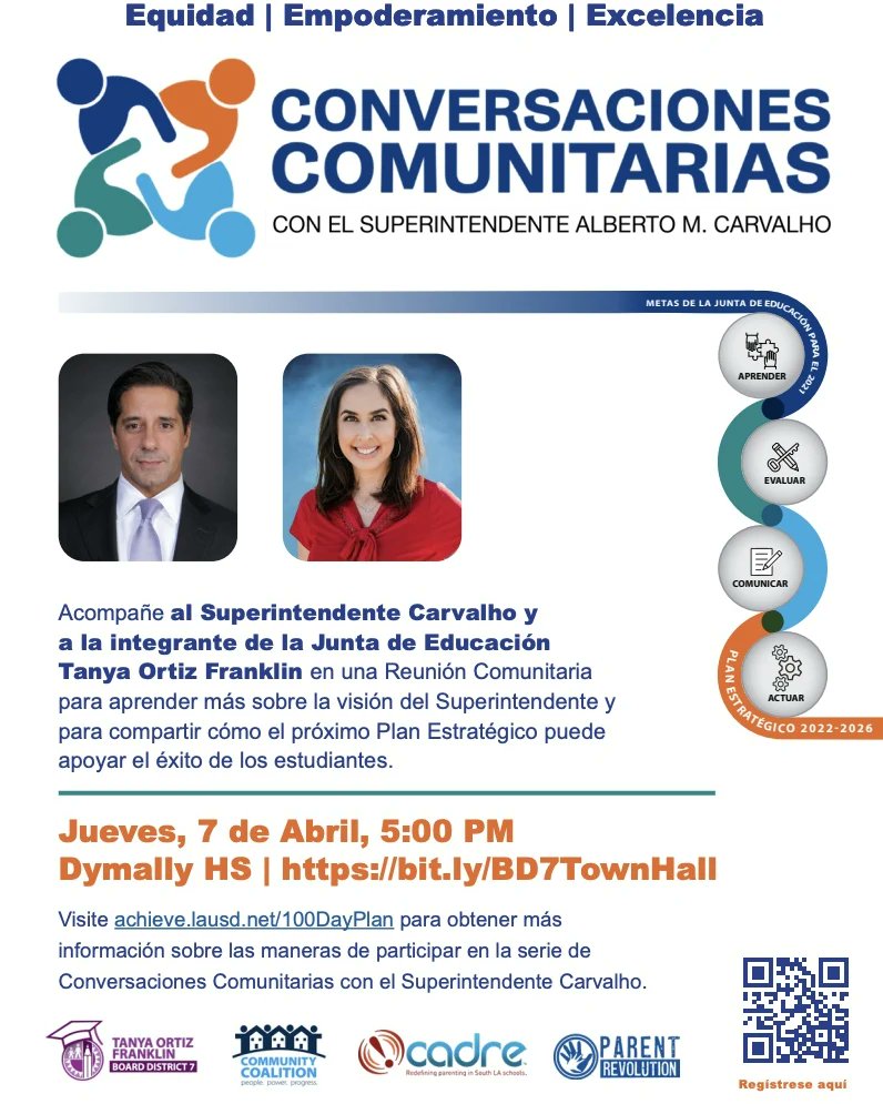 UPMEDICALMAGNET's tweet photo. Join Superintendent Carvalho &amp; Board Member Tanya Ortiz Franklin Apr 7 at 5PM for a Town Hall to hear the Superintendent’s vision to support student success. Register in advance at: https://t.co/cipyBdnxA1 to attend at Dymally HS or via Zoom. https://t.co/xDMdtQtbeC