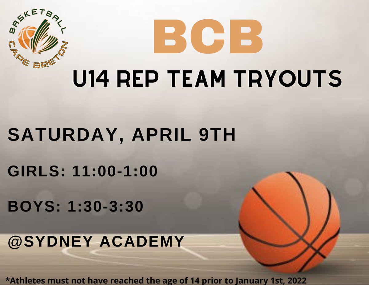 BasketballCB's tweet photo. REMINDER
The first round of U14 Rep Team Tryouts are this Saturday at Sydney Academy!
Girls @ 11:00
Boys @ 1:30
No pre-registry is required. https://t.co/qYXtVIdpqV
