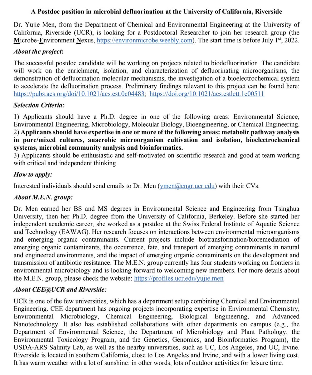 I am looking for a postdoc with expertise in bio electrochemistry and/or microbiology.  See details below. Many thanks for forwarding!