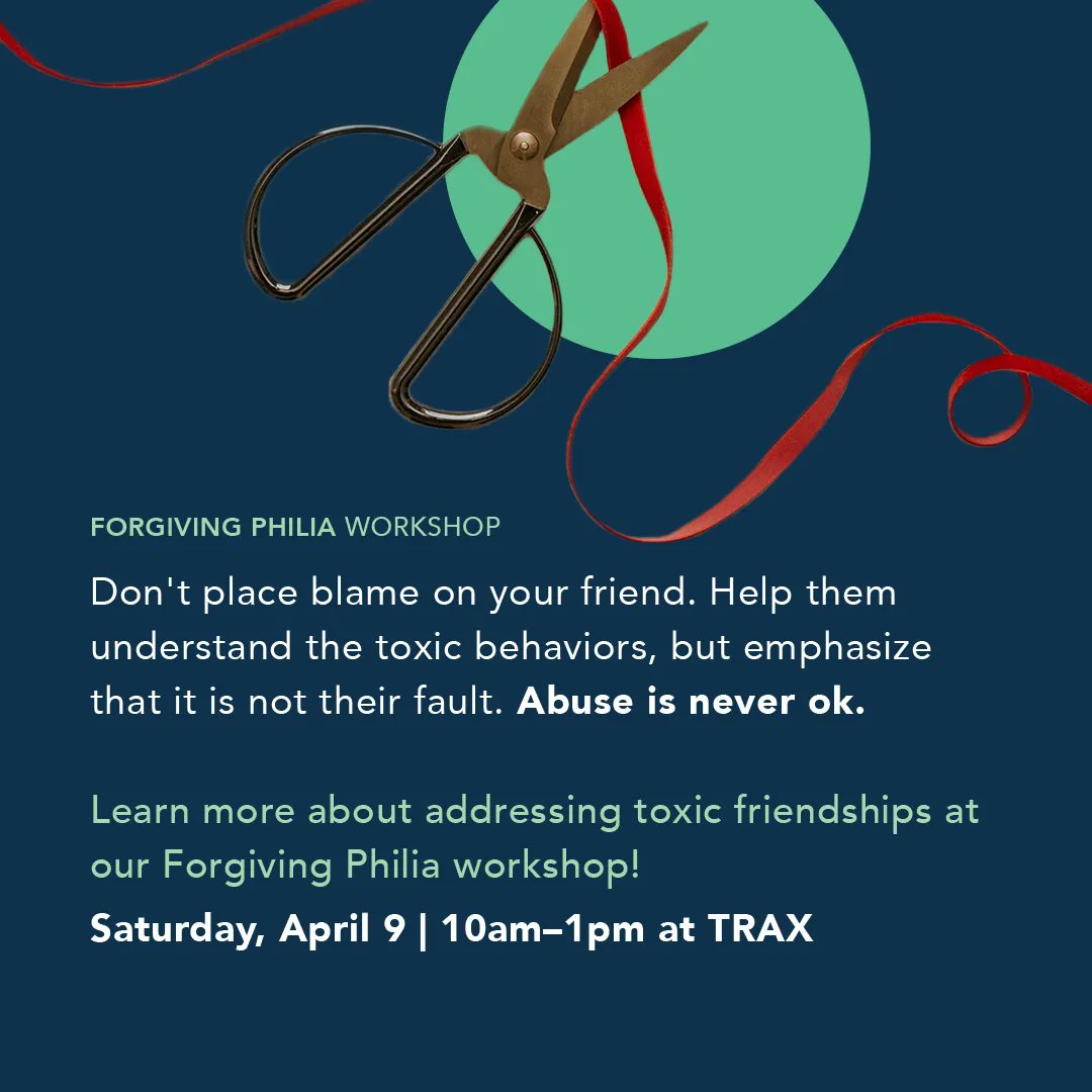 VIPCenter_SU's tweet photo. Got questions about how to address toxic friendships? We'll be discussing what a toxic friendship is, how to recognize if you are exhibiting toxic behaviors, and how to overcome and forgive at our upcoming Forgiving Philia workshop. Registration at the link in our bio. https://t.co/AEDix635sU
