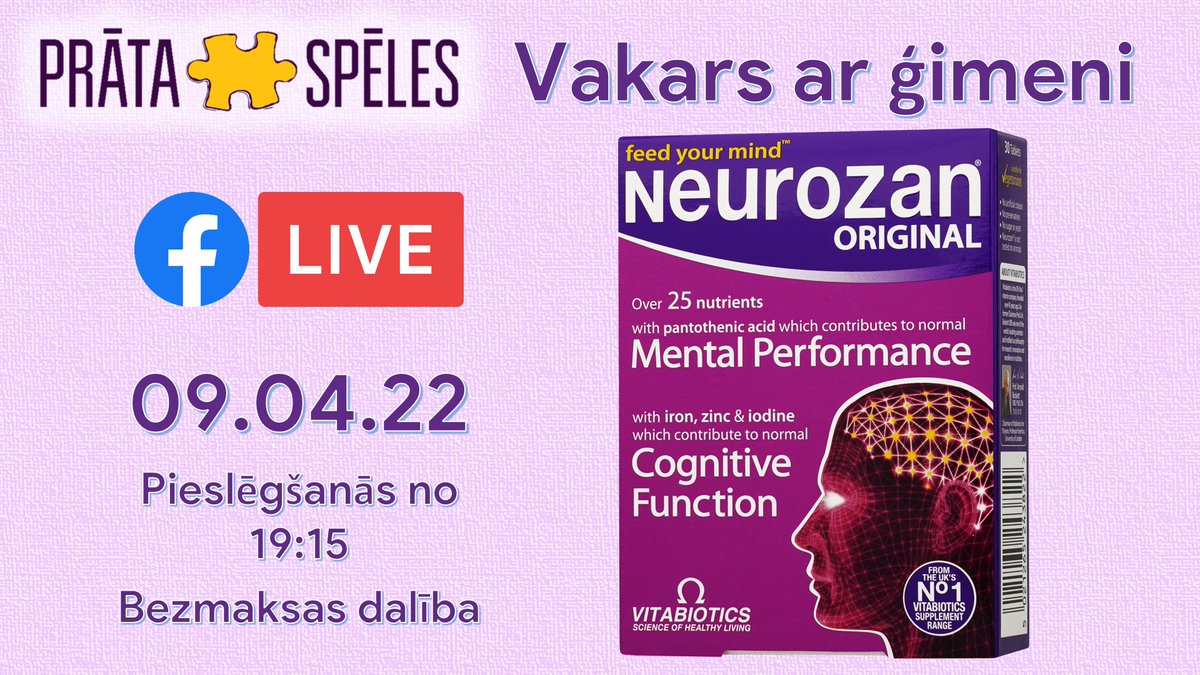 Neurozan vakars ar ģimeni 😊

Sestdien, 9. aprīlī aicinām Jūs piedalīties izklaidējošā ģimeņu erudīcijas spēlē, kura norisināsies tiešsaistē FACEBOOK!

Lieliski pavadīts vakars garantēts, kā arī balvas rezultatīvākajiem 💜

INFO: facebook.com/events/3189529…