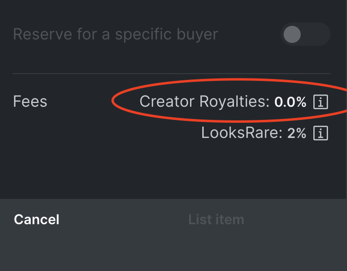 __chidz__'s tweet photo. Tip: Before going to list an nft on Opensea. Check looksrare first to see if the project set royalty fees there. A lot of projects haven't set royalty fees on Looksrare. So if you sell an nft there you'll only be charged the 2% looksrare fees #NotAnAd #iAcceptTips ๐ https://t.co/89fw3otJsJ