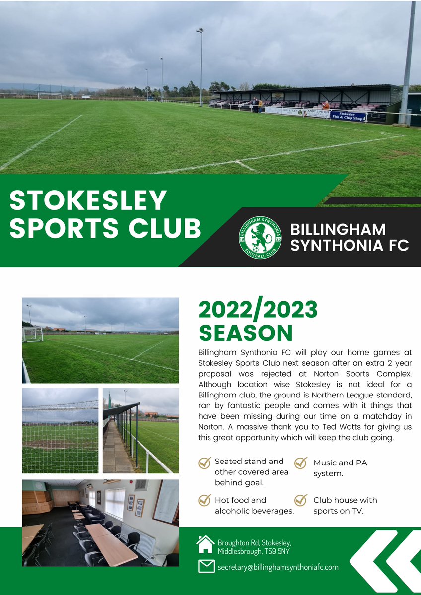 Synthonia's tweet image. Next season Billingham Synthonia FC will play our home games at Stokesley Sports Club.

Thank you to Tedd Watts for your help in saving our future.

Q&amp;amp;A and Chairmans words coming up within the hour. We are also on @BBCTees with @GaryAPhilipson shortly. #UTS