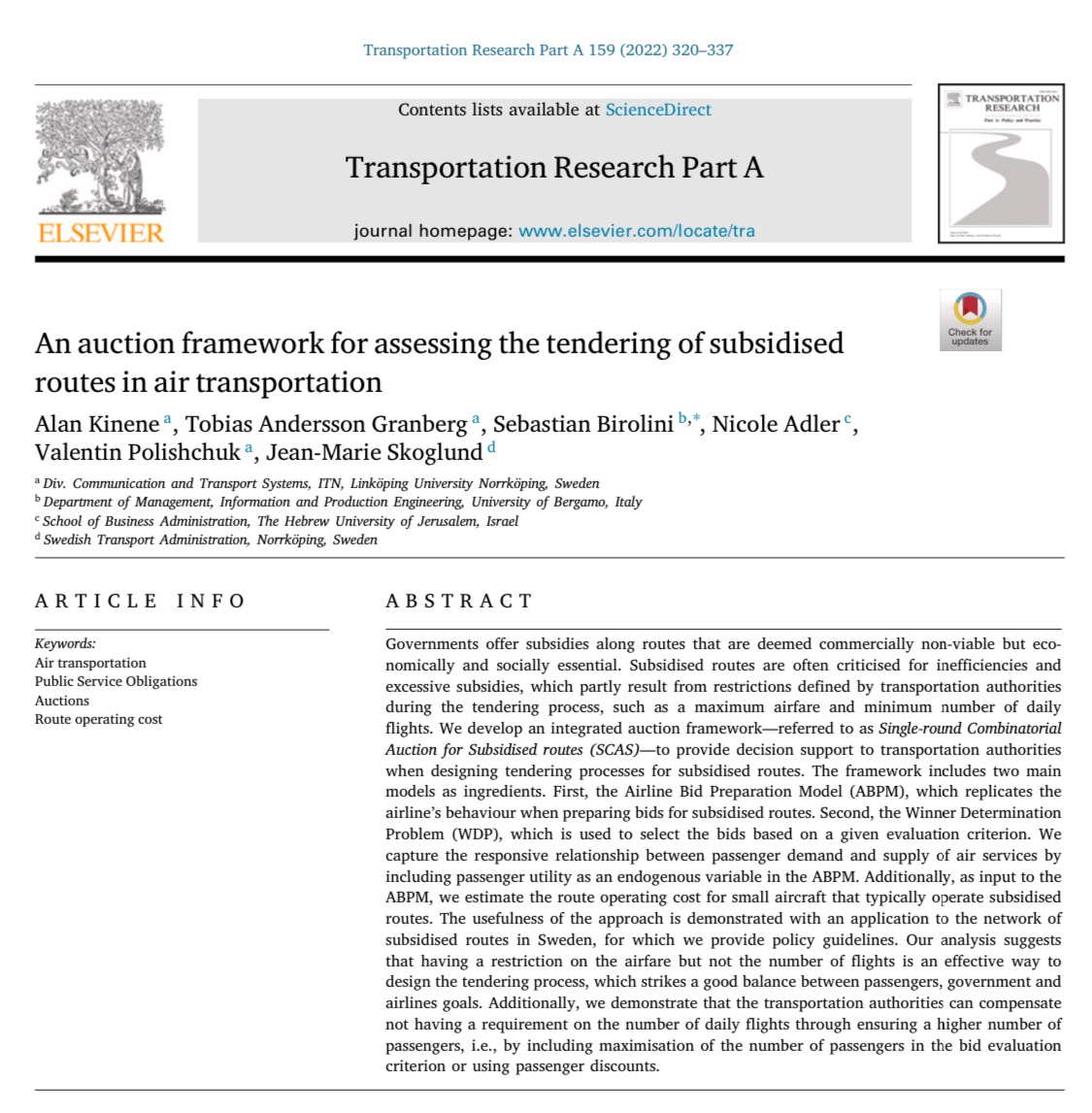 kinenealan's tweet photo. NEW PAPER!

“An auction framework for assessing the tendering of subsidised routes in air transportation”—published in Transportation Research Part A.

https://t.co/bBh9qOI5AT https://t.co/AjfNlYyYBI