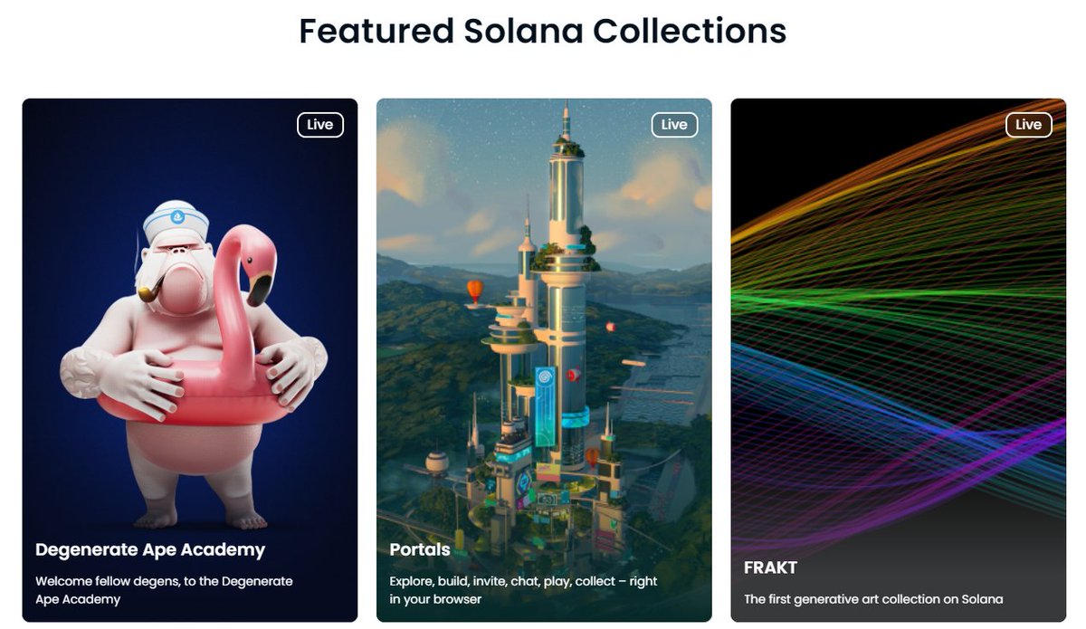 HGEABC's tweet image. 3 projects got Featured on the Solana main page.
1 PFP project  
1 Metaverse project
1 Gen-ART