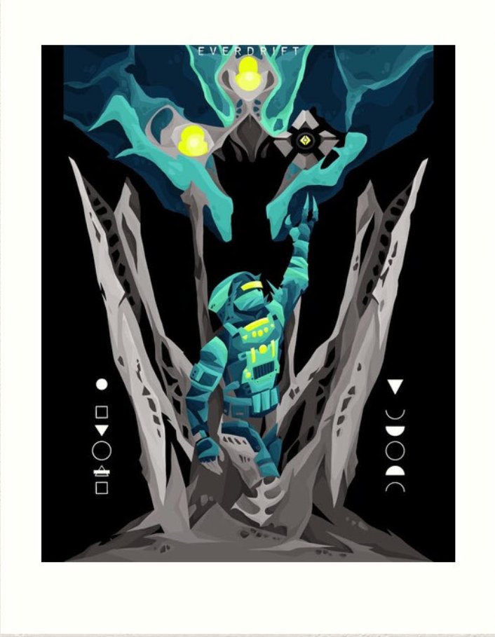 Destiny 2 Hunter Art print of Hunter character lifting his ghost in the air while Savathûn watches from above. Destiny The Game art by Moria Echo Drift. 