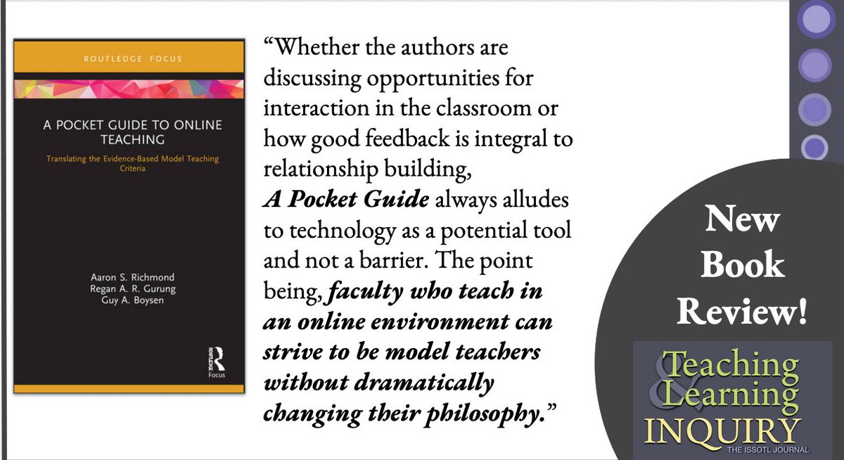 Teach&Learn Inquiry (@tli_issotl) on Twitter photo New book review from .<a href="/chakala5/">Chris Hakala</a>, G. Salvatore, J. Ames review *A Pocket Guide to Online Teaching Translating the Evidence-Based Model Teaching Criteria* by <a href="/AaronSRichmond/">Aaron S. Richmond (he/his/him)</a>
<a href="/ReganARGurung/">Regan A. R. Gurung (He/HIs)</a>
<a href="/GuyBoysen/">Guy Boysen</a> journalhosting.ucalgary.ca/index.php/TLI/… @ISSOTL New book review from .<a href="/chakala5/">Chris Hakala</a>, G. Salvatore, J. Ames review *A Pocket Guide to Online Teaching Translating the Evidence-Based Model Teaching Criteria* by <a href="/AaronSRichmond/">Aaron S. Richmond (he/his/him)</a>
<a href="/ReganARGurung/">Regan A. R. Gurung (He/HIs)</a>
<a href="/GuyBoysen/">Guy Boysen</a> journalhosting.ucalgary.ca/index.php/TLI/… @ISSOTL