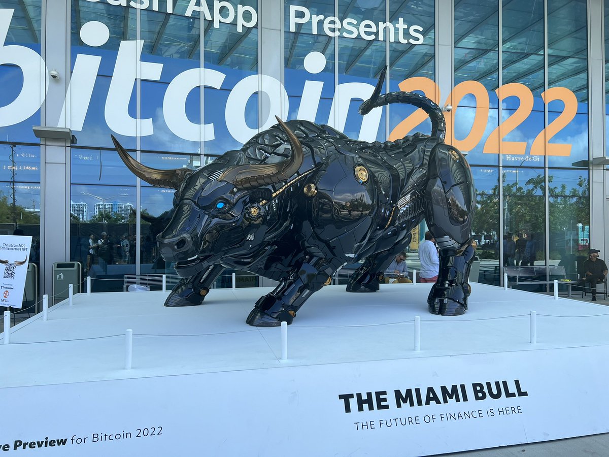 Rossmacdonald1's tweet photo. New York has some competition! The Miami Bull is lit! #Bitcoin2022 https://t.co/4UkSj6WfEA