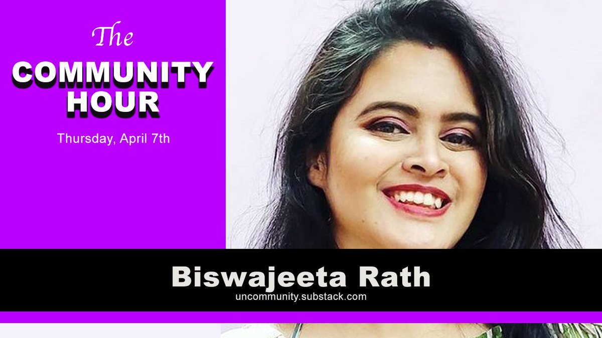 hourofcommunity's tweet photo. RSVP and join us this Thursday for the Community Hour.
👉 https://t.co/vYNc5JDvsU

We have featured guest @biswajeeta to talk about @joinuncommunity + more.

#communityhour #communitybuilding #community #uncommunity https://t.co/hGuqhQQ1V5