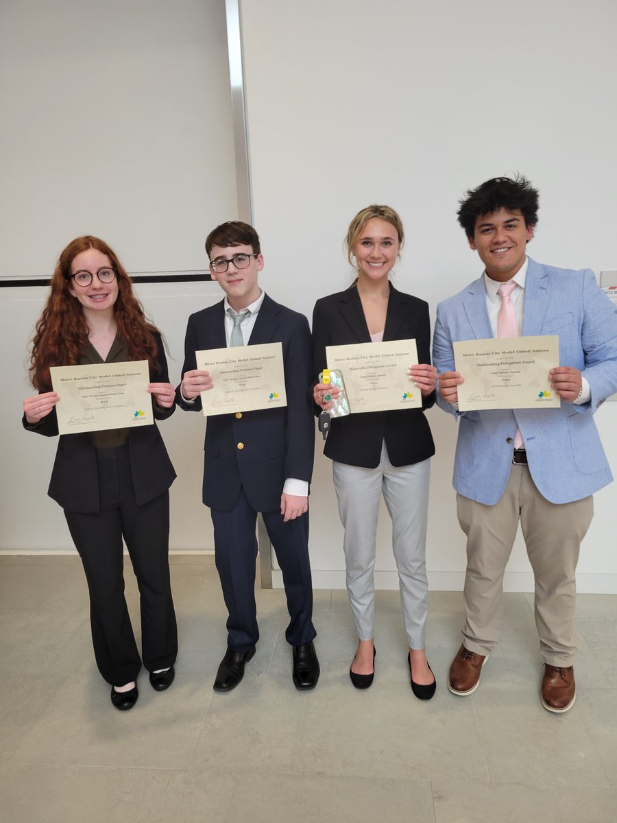 sta_ingram's tweet photo. STA Model UN participated in the Metro Conference at JCCC today. I am so proud of our students, but a special congratulations to: outstanding position paper-Colin Allen; Outstanding position paper-Molly Deschamp; honorable delegation Eva Naab; outstanding delegation-Thomas Kluck https://t.co/PddEf43X8g