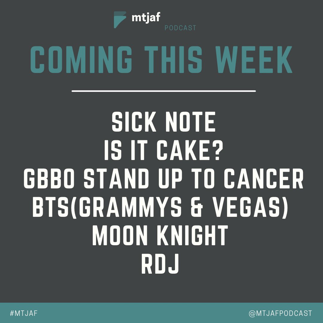 mtjafpodcast's tweet photo. We've got another fun episode, full of the content that's been giving us life, coming to you this week! Make sure to catch the new episode, this Friday, on Spotify and Podcast Addict! #fandompodcast #marvel #moonknight #gbbo #isitcake  #sicknote #bangtansonyeondan #robertdowneyjr https://t.co/uX8f9Ve2cz