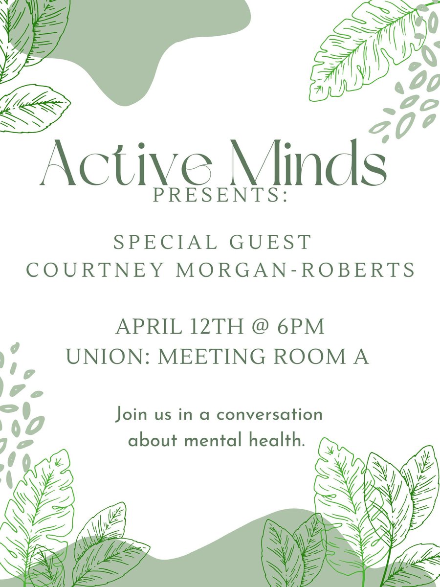 AMnwmsu's tweet photo. Join us next week to talk about mental health! With special guest, Courtney Morgan-Roberts who will share her journey with mental health. 
#bearcatwellness https://t.co/VkW4rYMAYo