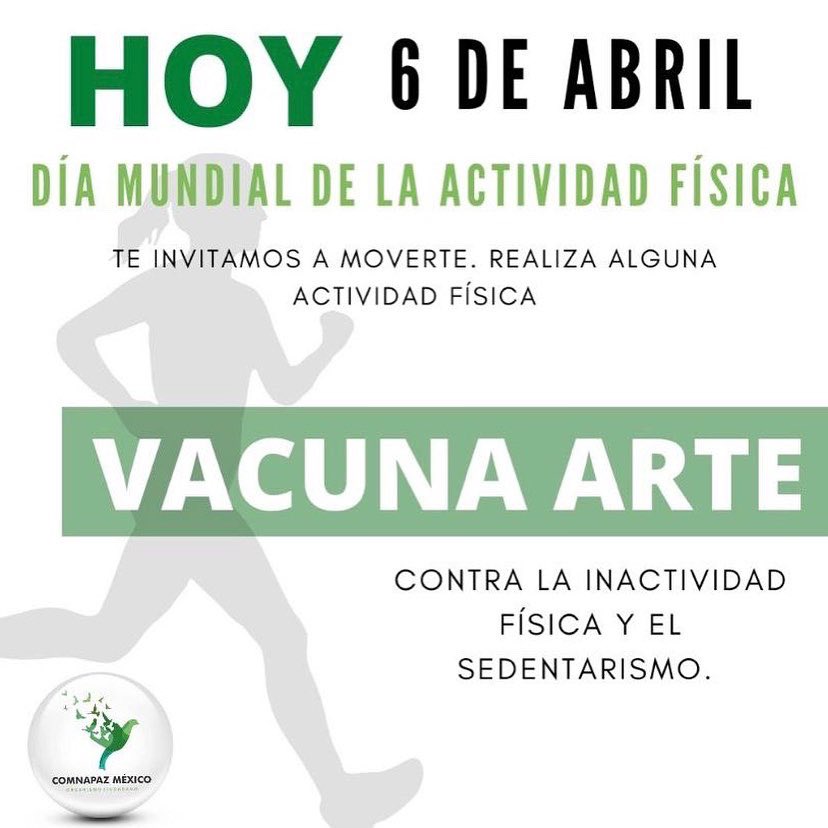 Hoy 6 de abril DÍA MUNDIAL DE LA ACTIVIDAD FÍSICA, te invitamos a hacer conciencia de la importancia de romper con el sedentario y la inactividad.
⛹🏻🤾🏿🏋🏼‍♀️
#6abril #diamundialactividadfisica