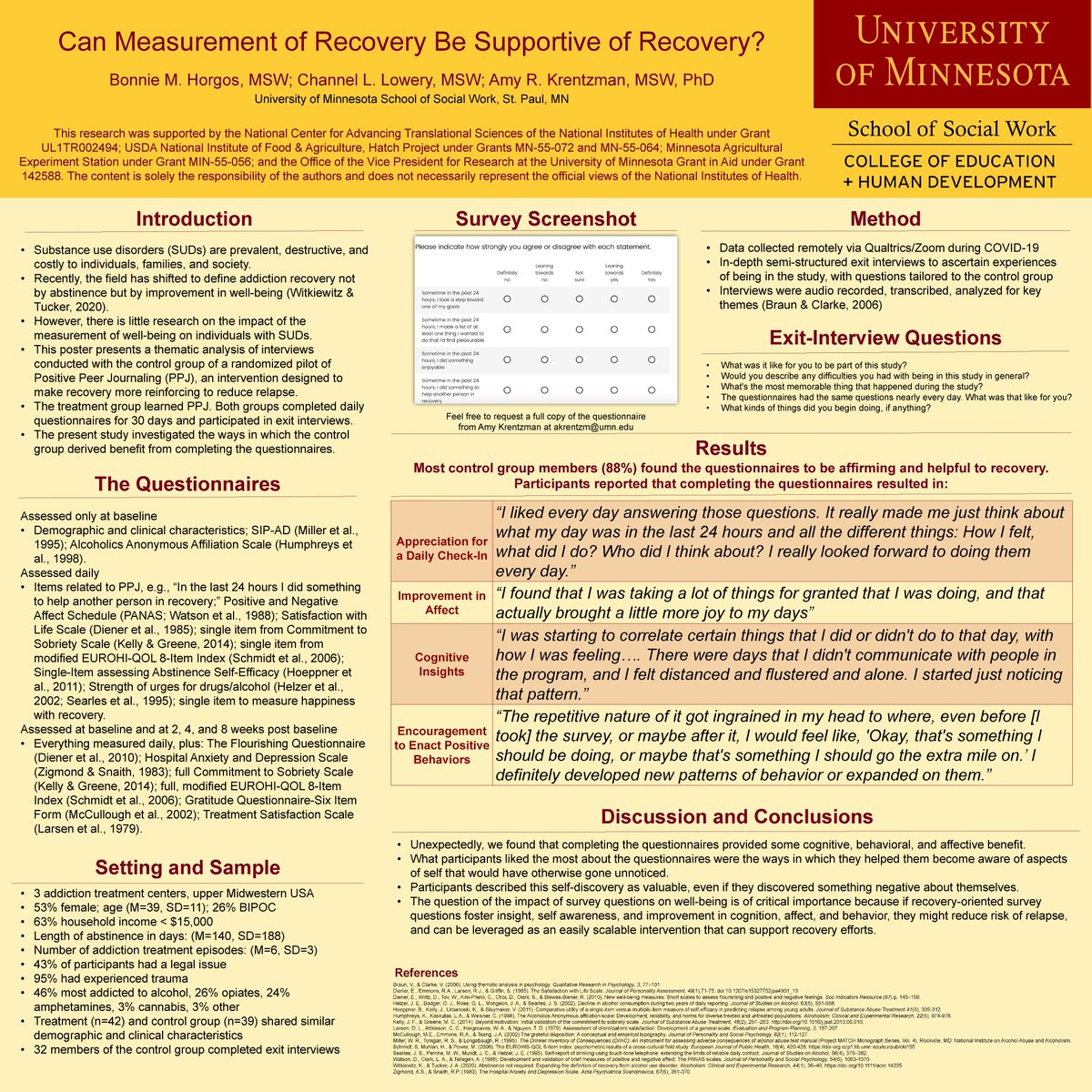 apadivision50's tweet photo. "Can measurement of recovery be supportive recovery?" by Bonnie Horgos from the University of Minnesota School of Social Work. @DrKrentzman @umn_ssw @UMNews @UMN_CEHD @bonniehorgos @Channel_Lashae #AddictionPosters2022 #CPA2022 #UMNDriven #UMNProud https://t.co/KyyjKvkYPK