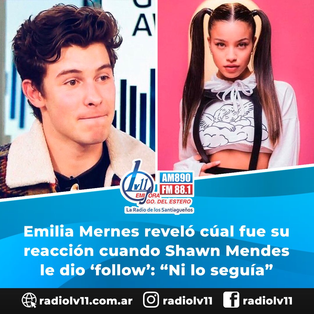 #RadioLV11 |🤯 Shawn Mendes sorprendió a todos cuando comenzó a seguir a Emilia Mernes.✨

🙆‍♀️ Ella aseguró que no lo seguía en ese momento, pero le dio follow ni bien se enteró de la situación. 👌

🎶 ¿Acaso Shawn recibió un flechazo por la belleza de la entrerriana?😍💘