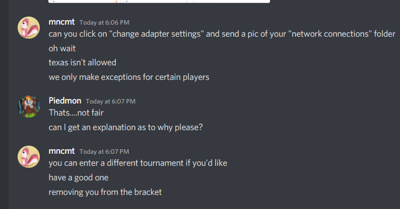 GOLBOITOI's tweet photo. It's really ridiculous that only 2 players in the entire state of Texas are allowed to play in NLBC. We ask why no one else is allowed to enter, but we are just told "You can join other tournaments". I have nothing against those 2 players that are allowed to enter btw. https://t.co/lqO4iX4keB