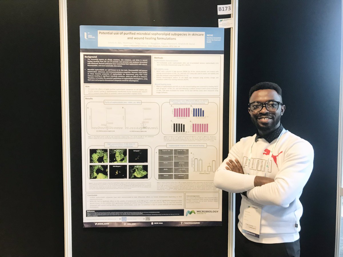 Had a great opportunity yesterday to present my poster on “potential use of purified #sophorolipid subspecies in #skincare and #wound_healing #formulations” at the @MicrobioSoc conference in #Belfast Link to access full poster:we.tl/t-np4OlHv5CJ #biosurfactants #skincare