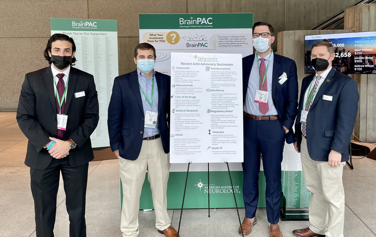 WesReynoldsMD's tweet photo. I am so proud of @AANMember ‘s advocacy successes! Come by the BrainPAC booth at the #AANAM to learn more about the BrainPAC and how the AAN health policy team are working hard for #neurology https://t.co/DQkg4SwTjZ