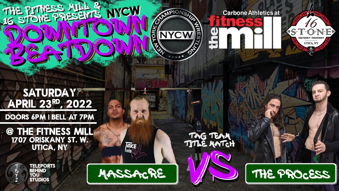 brownpapertickets.com/event/5391294

The Process defeated Massacre at Under Pressure, Massacre left a vicious beatdown on the champs and baited them into a return match! Can the two time tag team champions retain, or will Massacre leave Downtown Beatdown with more gold?!