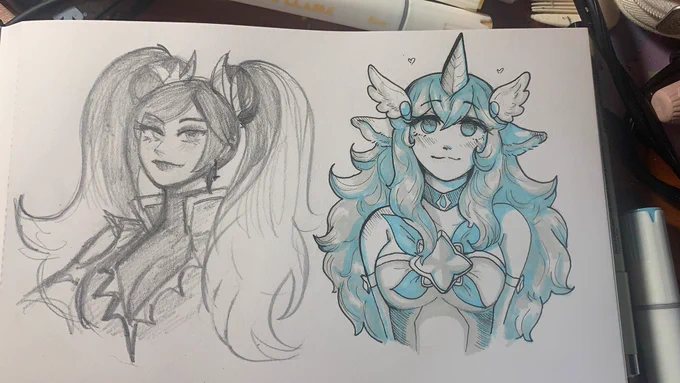 Idk if I wanna fully color this soraka or not she's cute as is 
#soraka #sona #artoflegends 