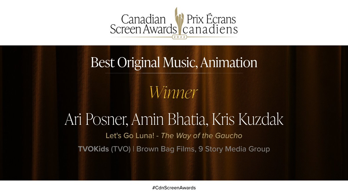tvo's tweet photo. Congratulations to @aminbhatia, #AriPosner and Kris Kuzdak for their Best Original Music, Animation win for #LetsGoLuna! #CDNScreenAwards https://t.co/4EsbuDvqCe