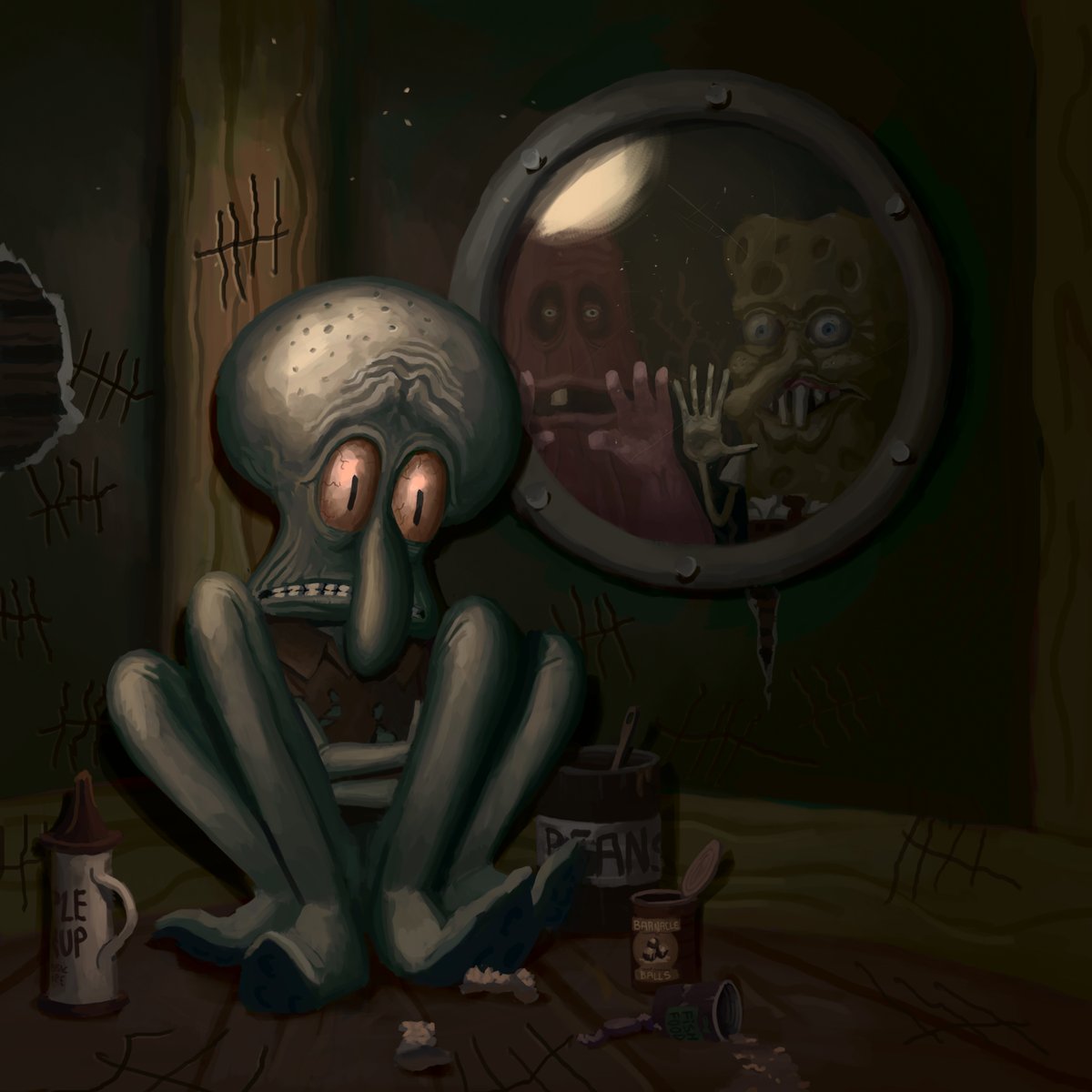 wyattsailors's tweet photo. Squidward won't hold out much longer...

#horror #HorrorArt #SpongeBob #SpongeBobSquarepants #creepypasta #creepyart #digitalart #digitalpainting #digitalillustration #illustration https://t.co/v6IxWWThYd