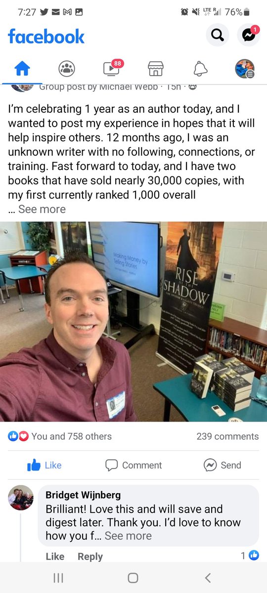 TFSFP's tweet photo. Just want to shoutout Michael Webb who was recently on our podcast! It is his 1 year bookaversary!!! Go buy his books to celebrate!!! #WritingCommunity #books #writing #writers #BookWorm #bookworms #authorschat https://t.co/l3TRa2W6pE