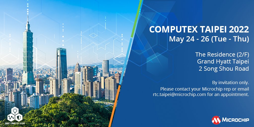 Contact your Microchip representative to register by Tuesday, May 10th for our private Computex exhibition. Admission is by invitation only. We look forward to seeing you! #Computex #computing #storage #smartconnectivity #hmi #machinelearning #edgecomputing #COMPUTEXiseverywhere