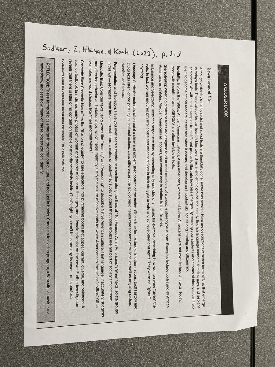 oliviajfitz's tweet photo. Today, we discussed bias and groups presented bias they found in textbooks we were randomly assigned. We also discussed ways to find bias like looking through the table of contents or by simply looking at pictures in the book. #EDUC200 #03Sp22 https://t.co/5MrKq3loU9