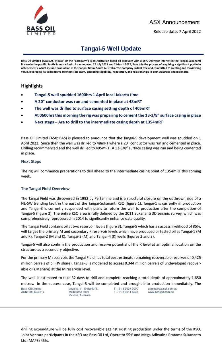 AbzyHQ's tweet photo. $BAS $BAS.ax nice work team, keep it up! Now we are getting some traction.
"Next Steps - The rig will commence preparations to drill ahead to the intermediate casing point of 1354mRT this coming week."
#ASX #Stocks #oil #spudded https://t.co/g1FO3MoGO5