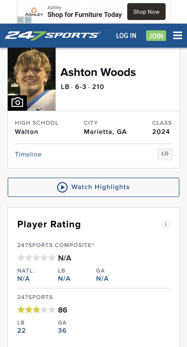 ashton_woods7's tweet photo. Blessed and thankful to be ranked a 3 ⭐️ by @247Sports
 @Mansell247 @WaltonRecruits @RecruitGeorgia @HustleInc7v7 https://t.co/W01gkyHNCr