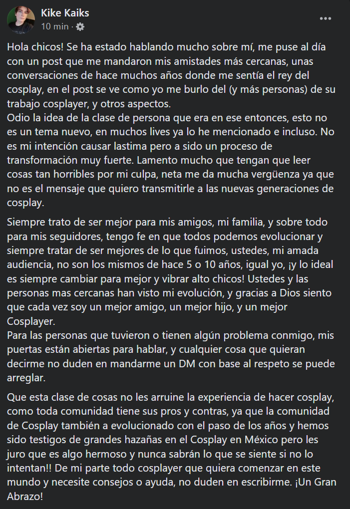 kikecosplayer's tweet photo. Hola Chicos! Lamento comenzar mi Twitter con esto, pero necesitaba dar una disculpa publica por un tema que sucedió hace varios años aproximadamente sobre unas conversaciones mías de Whatsapp, espero me den la oportunidad de demostrarles al Kike de luz que Merecen 🙌❤️ (Hilo 1/2) https://t.co/KD6o1DMMSg