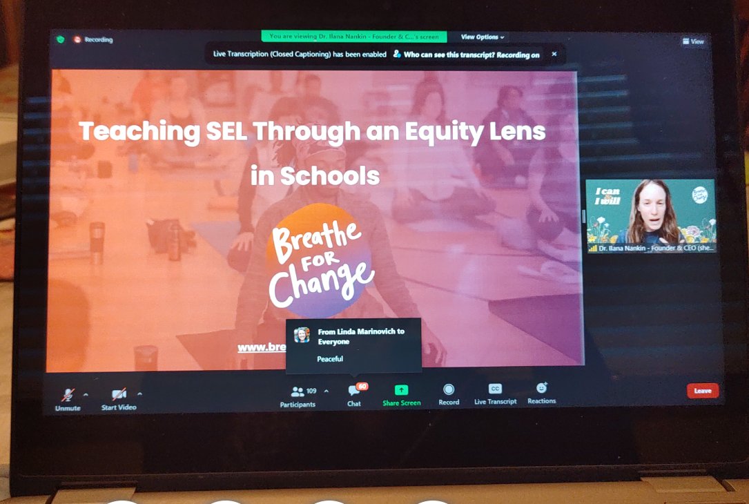 I was EXCITED to join @Breathe4Change_  tonight for the webinar: Teaching SEL Through an Equity Lens in Schools. @WoodcrestES #WEareCHPS #togetherWEcan #SocialEmotionalLearning #traumainformedlense #inclusivelense #equitylense #lifelonglearner