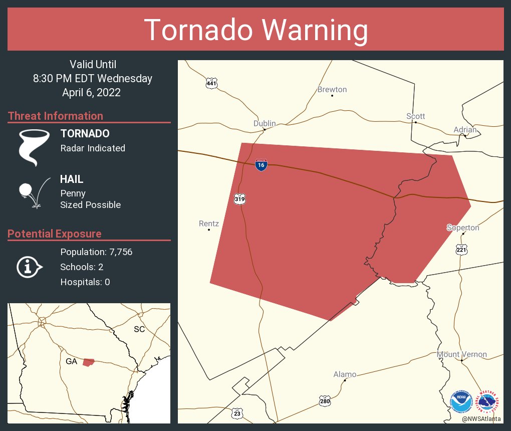 NWS Atlanta on Twitter "Tornado Warning continues for Johnson County