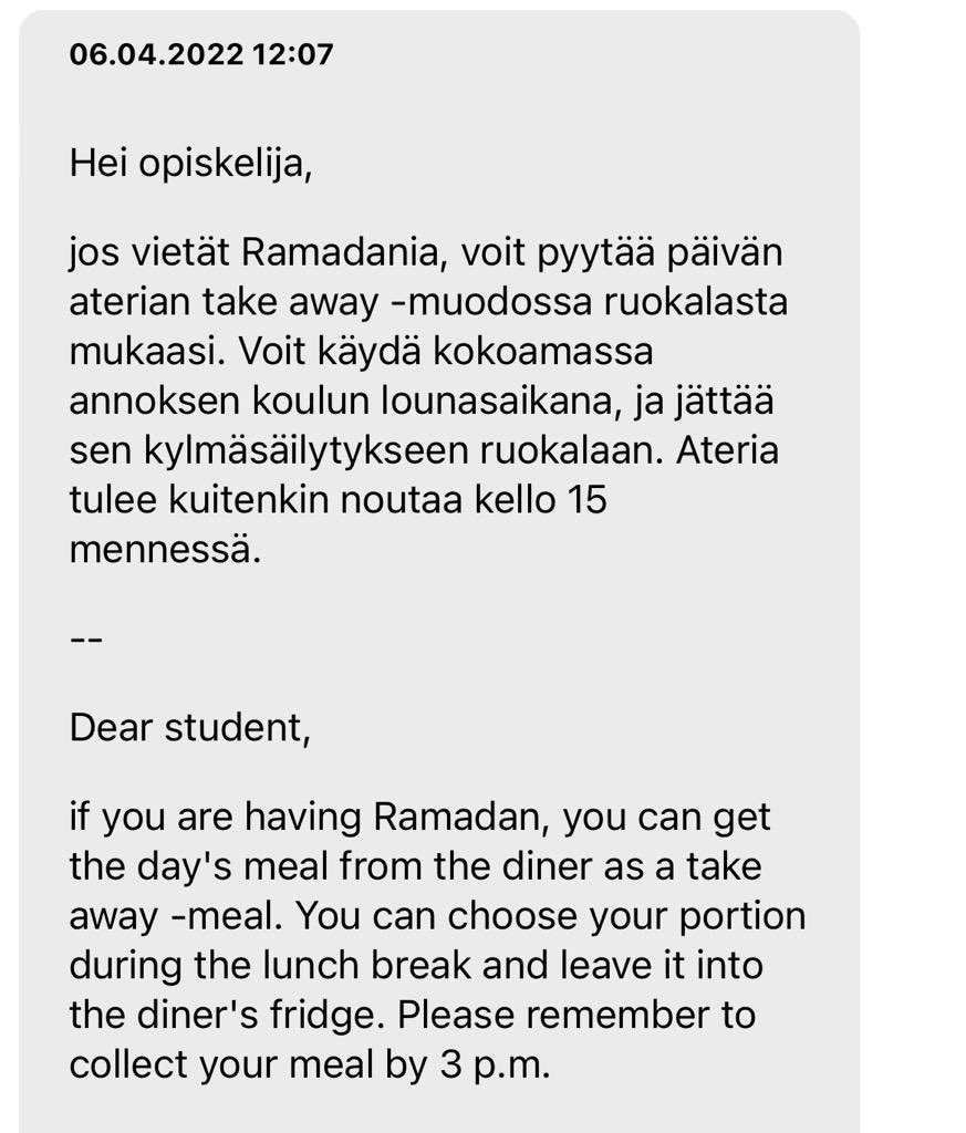 A little but meaningful gesture 🙏#ramadan #inclusive #schoolculture @OpetusEspoo #lukio