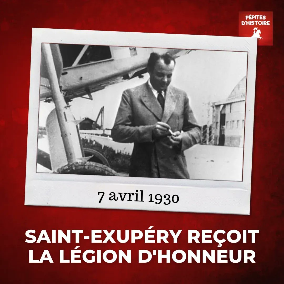 Pépites d'Histoire (@histoire_pod) on Twitter photo Le 7 avril 1930, Antoine de #SaintExupéry est fait Chevalier de la Légion d'honneur, au titre de l'Aéronautique civile, pour les services rendus à Cap Juby. Le pilote a été envoyé là-bas afin d’apaiser les tensions diplomatiques avec les Espagnols et les tribus nomades locales. Le 7 avril 1930, Antoine de #SaintExupéry est fait Chevalier de la Légion d'honneur, au titre de l'Aéronautique civile, pour les services rendus à Cap Juby. Le pilote a été envoyé là-bas afin d’apaiser les tensions diplomatiques avec les Espagnols et les tribus nomades locales.