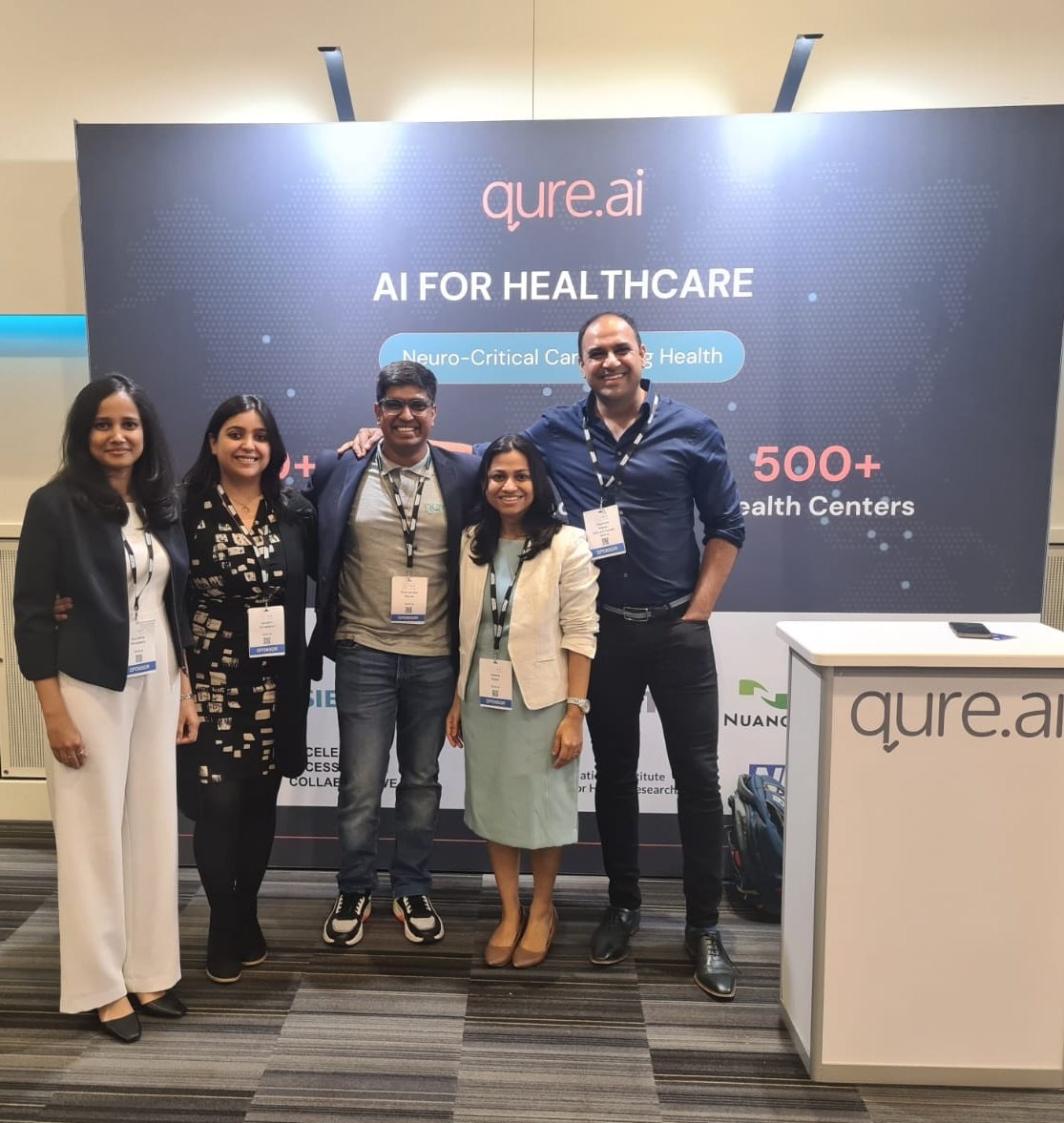 After a great day at <a href="/IntHealthAI/">Intelligent Health</a> , <a href="/qure_ai/">Qure.ai</a> team all geared up for day 2. 

Look forward to catching up on conversations across #AI #imaging #diagnostics #clinical #NHS #cancer #lung #neuro #pharma 

Drop by our booth (525) in the main hall or book time with us on the app.