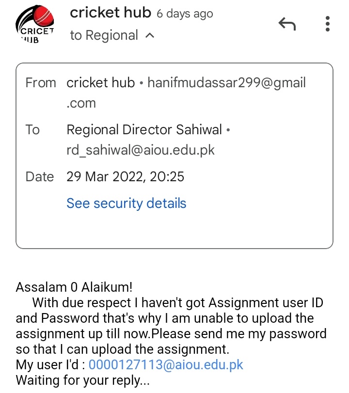 haneef_mudassar's tweet photo. 1/2
 @OfficialAIOU  
السلام علیکم 
میں M.A Education سیمسٹر 1 کا سٹوڈنٹ ہوں ۔اسائنمنٹ جمع کرانے کی آخری تاریخ 10 اپریل ہے لیکن مجھے ابھی تک اسائنمنٹ پوڑتَل۔ کا پاسورڈ نہیں ملا ہے میں نے ساہیوال ریجنل کو بارہا کال بھی کی اور میلز بھی کی ہیں (continue) https://t.co/7Z7ZoOSqjO