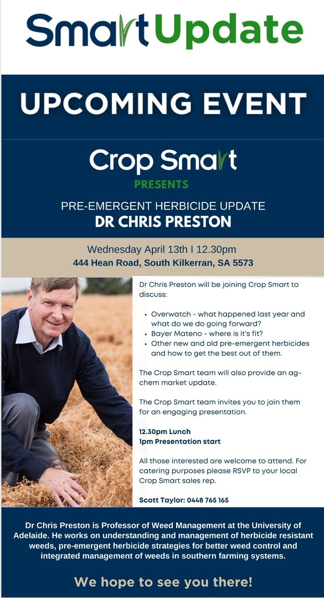 Any questions on pre ems, this is the man to ask. Come along for lunch and info at an awesome location!