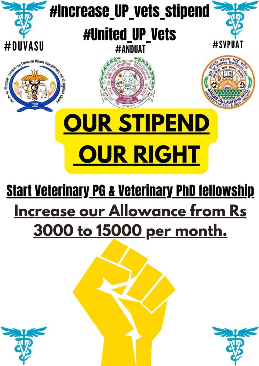 Dr Mahesh Sharma (@dr_maheshs01) on Twitter photo हमारा एक ही नारा stipend, medical समकक्ष हो हमारा!
#Increase_UP_vets_Stipend
#DUVASU_Mathura
#SVPUAT_Meerut
#ANDUAT_Ayodhya
<a href="/ptshrikant/">Shrikant Sharma</a> <a href="/News18UP/">News18 Uttar Pradesh</a> <a href="/WeUttarPradesh/">UttarPradesh.ORG News</a> <a href="/ANINewsUP/">ANI UP/Uttarakhand</a> <a href="/myogiadityanath/">Yogi Adityanath</a> <a href="/GirishPandy/">Girish Kumar Pandey</a> <a href="/MrityunjayUP/">Mrityunjay Kumar</a> <a href="/TanseemHaider/">Tanseem Haider तनसीम हैदर</a> <a href="/shalabhmani/">Dr. Shalabh Mani Tripathi</a> <a href="/ptshrikant/">Shrikant Sharma</a> <a href="/dharampalbjpmla/">Dharampal Singh</a> हमारा एक ही नारा stipend, medical समकक्ष हो हमारा!
#Increase_UP_vets_Stipend
#DUVASU_Mathura
#SVPUAT_Meerut
#ANDUAT_Ayodhya
<a href="/ptshrikant/">Shrikant Sharma</a> <a href="/News18UP/">News18 Uttar Pradesh</a> <a href="/WeUttarPradesh/">UttarPradesh.ORG News</a> <a href="/ANINewsUP/">ANI UP/Uttarakhand</a> <a href="/myogiadityanath/">Yogi Adityanath</a> <a href="/GirishPandy/">Girish Kumar Pandey</a> <a href="/MrityunjayUP/">Mrityunjay Kumar</a> <a href="/TanseemHaider/">Tanseem Haider तनसीम हैदर</a> <a href="/shalabhmani/">Dr. Shalabh Mani Tripathi</a> <a href="/ptshrikant/">Shrikant Sharma</a> <a href="/dharampalbjpmla/">Dharampal Singh</a>