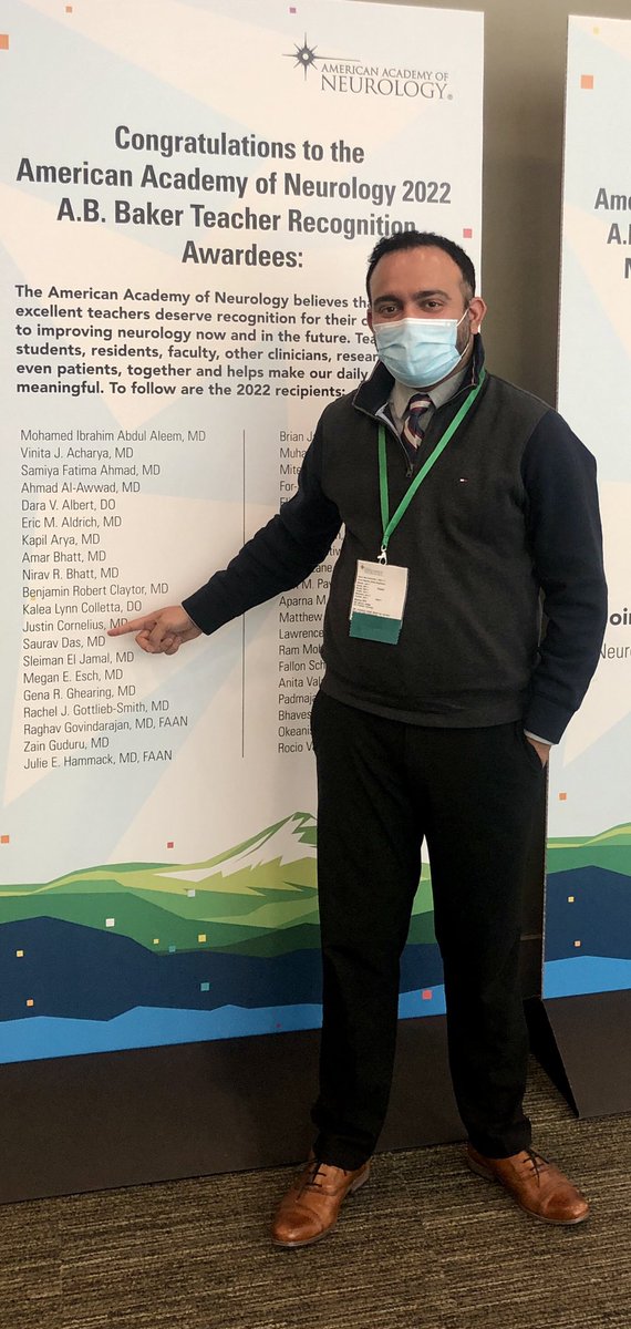 Absolute honor to be on AB Baker teacher award board for just doing my favorite thing #MedEd. Thanks to @AANMember for the recognition, trainees, teachers and colleagues <a href="/WashUNeurology/">WashU Medicine Neurology</a> <a href="/uoflneurology/">UofL Neurology</a> <a href="/NeuroUky/">UKentucky Neurology Residency</a> and #NeuroTwitter from who I have learnt constantly. #AANAM