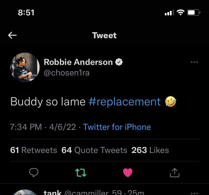 Goaty_Szn's tweet photo. Robby Andersons reaction to Sam Darnolds response which was quickly deleted https://t.co/VBJnhSOW0C