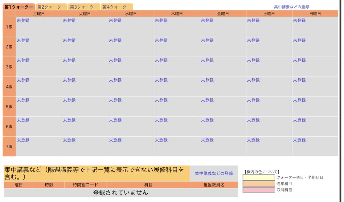 1年生1Qの時間割を紛失したため、序盤に頑張って単位を取った私の今の時間割載っけときます。笑

完全に卒業待機なんですけど、最後授業取らなくていいのか…？と今さら不安になってます、誰か教えてください笑

4年生遊びたいって人は私に聞いてくれたら良いアドバイスができます💪🏻(たぶん)